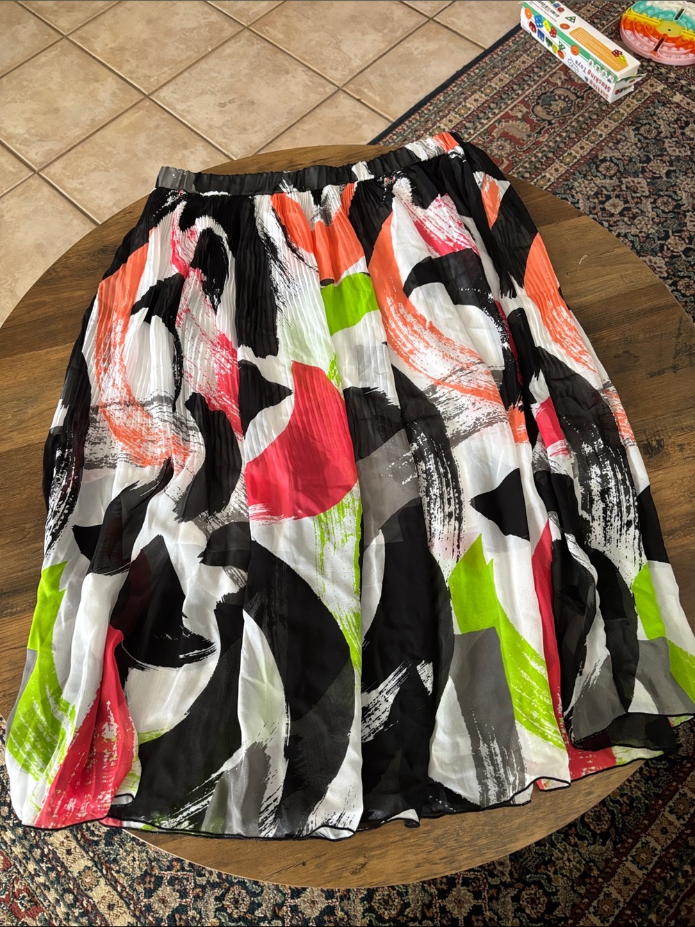 Worthington Brushstroke Circle Skater Skirt in Black, White, Coral & Lime
